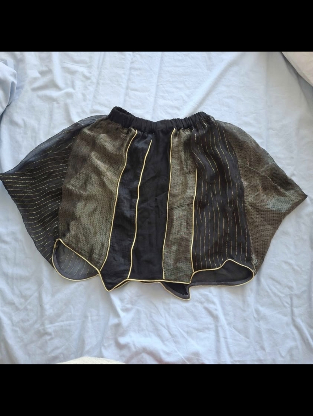 Black & Gold Paneled Mini Skirt with Contrast Piping